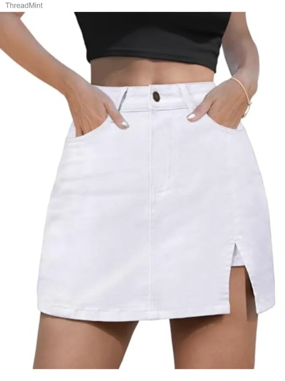 High Waist Denim Skort Casual Jean Shorts 5 Pockets